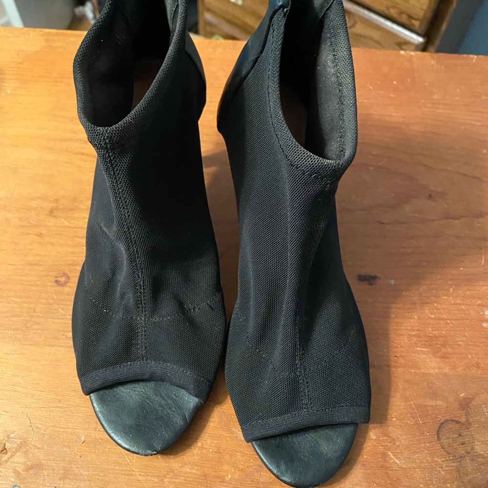 Open toed, heeled boots.  Black Tahari, barely worn.